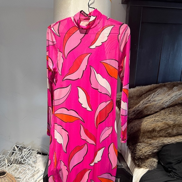 Sammy B x Women's Long Sleeve Mesh Bodycon Dress Pink Floral Size Medium - Picture 4 of 10
